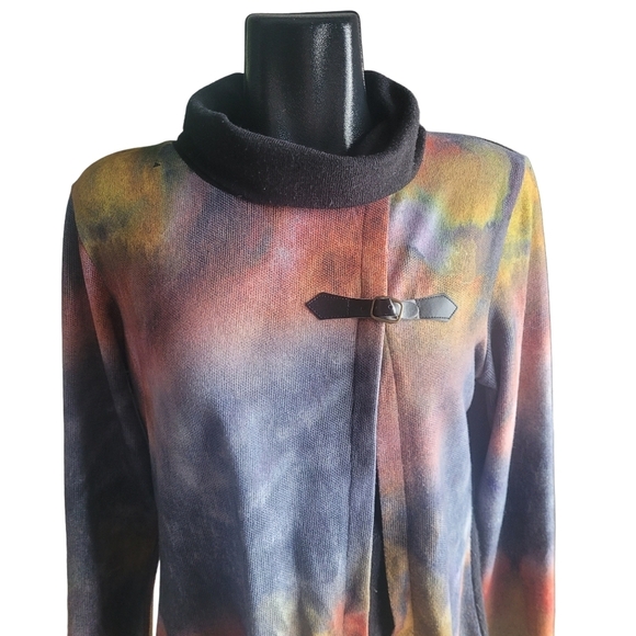 Variations Multi Colored Tie-dye Turtleneck Wrap Front Sweater L - Picture 2 of 7